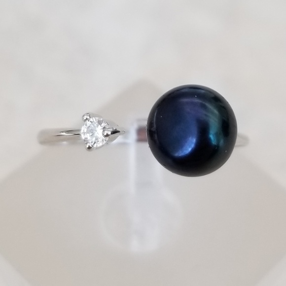 8mm Freshwater Black Pearl Open Design Ring - Picture 2 of 7